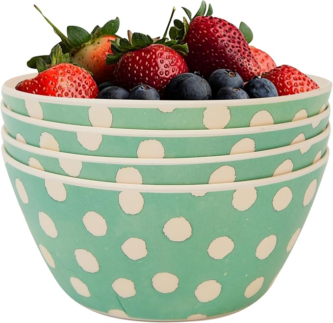 Bamboo Bowl Set of 4 – 6 Inch 20 oz Durable Deep Cereal and Snack Dishware for Kids and Toddlers – BPA Free, Dishwasher Safe, Lightweight Alternative to Plastic or Ceramic (Sage)