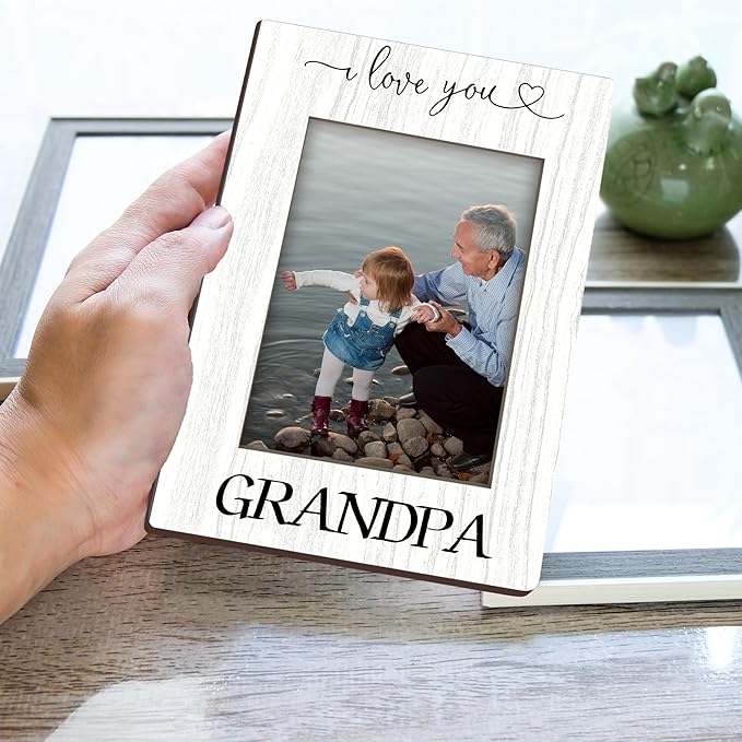 Gifts for Grandpa,“I Love You” Grandpa White Wood Picture Frame, Vertical Photo Frame, Thoughtful Gift for Family, Stylish Tabletop and Home Decor