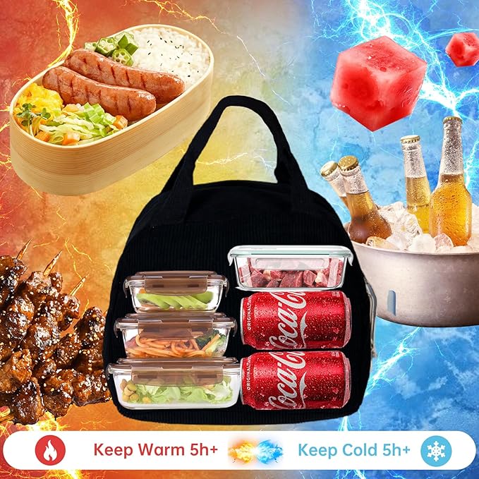 Lunch Bag for Women Men Girl,Large Cute Corduroy Lunch Tote Bags - Reusable Insulated Lunch Box for women with Handle, Leakproof WaterProof Design for Office, School, Work,Picnic.