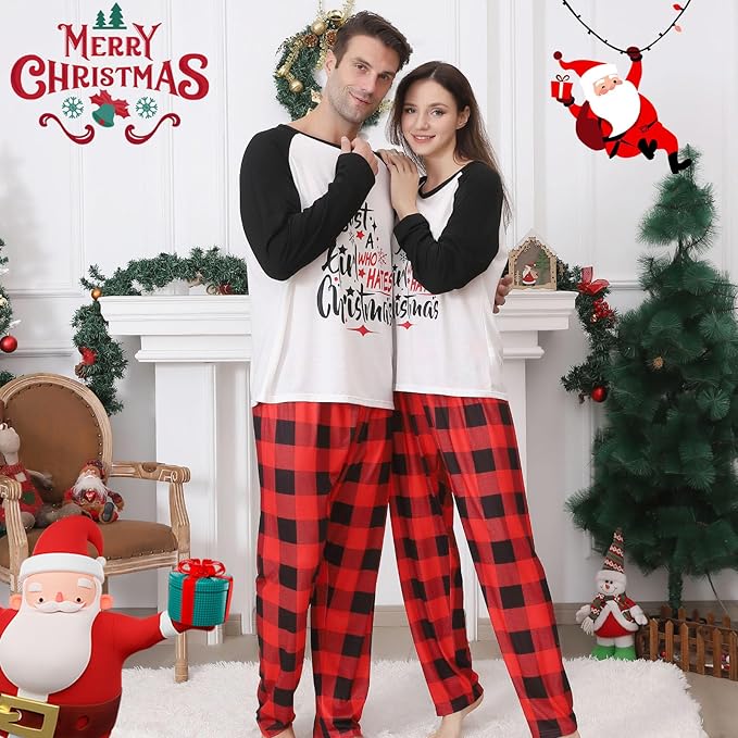 Family Christmas PJs Matching Sets, Cute Holiday Pajamas Printed Top and Pants, Xmas Jammies for Couples/Men/Women