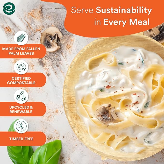 ECO SOUL Compostable 8 Inch Palm Leaf Round Plates (100 Count) Like Bamboo Plates | Biodegradable | Eco-Friendly, Microwave & Oven Safe