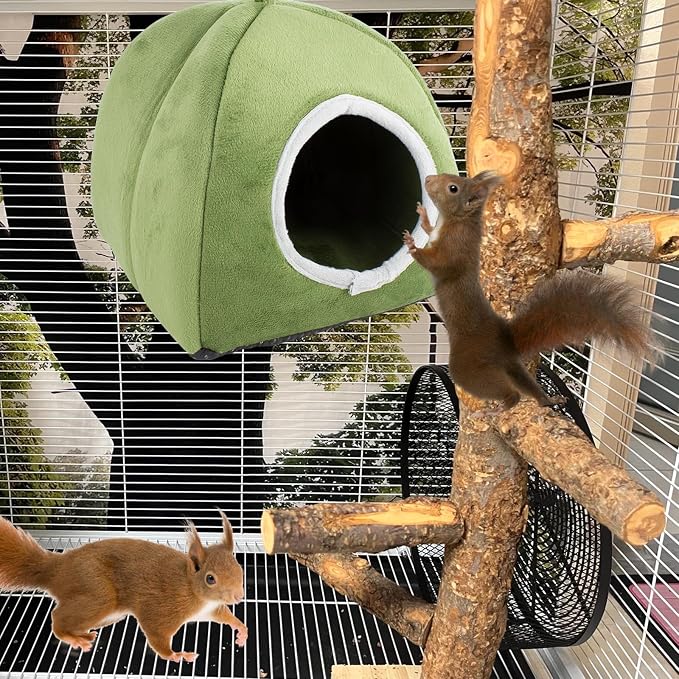 Squirrel Hideout Nest, Washable Bed & Hideaway House | Soft Plush Cozy Warm Fleece Hut for Hamster Rat Chipmunks and Other Small Animals Cage Supplies Warm House