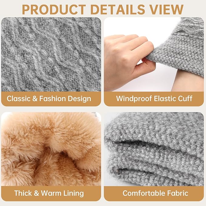 Trifabricy Winter Gloves for Women, Warm Fleece Lined Womens Gloves, Knit Glove for Women, Touchscreen Glove for Cold Weather