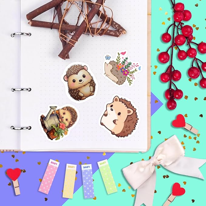 100Pcs Hedgehog Stickers for Water Bottle and Laptop - Hedgehog Party Supplies & Decorations, Waterproof Vinyl Decals, Cute Animal and Pet Stickers, Gifts for Women & Men