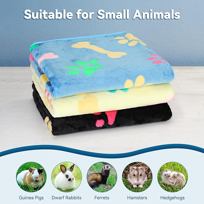 YUEPET 3 Pack Waterproof Guinea Pig Blankets, Fleece Cage Liners, M | Guinea Pig Fleece Cage Liners, Waterproof Backing, Machine Washable, Soft Fleece bunny blanket, 35 x 24 in