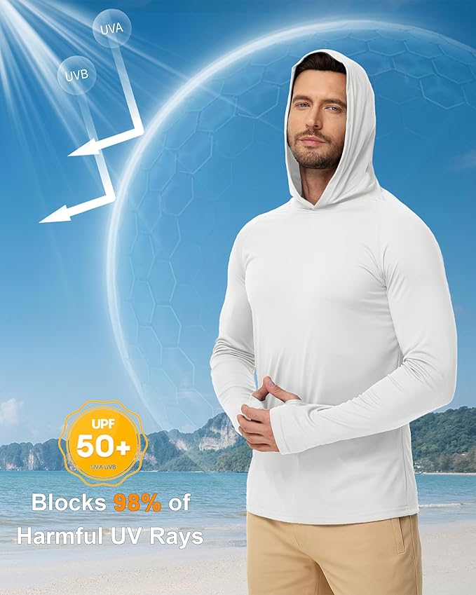 Boladeci Men's UPF 50+ Sun Protection Lightweight Hoodie Shirts Long Sleeve Fishing Shirt SPF UV Hiking Swim