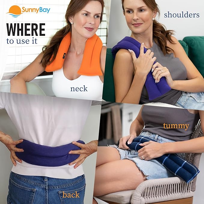 SunnyBay Microwave Heating Pad for Neck and Shoulders, 2.2 lbs 26 inch Long Versatile Microwavable Neck Wrap Warmer or Cool Pack, Hot or Cold Therapy to Relax Sore Muscles (Blue)