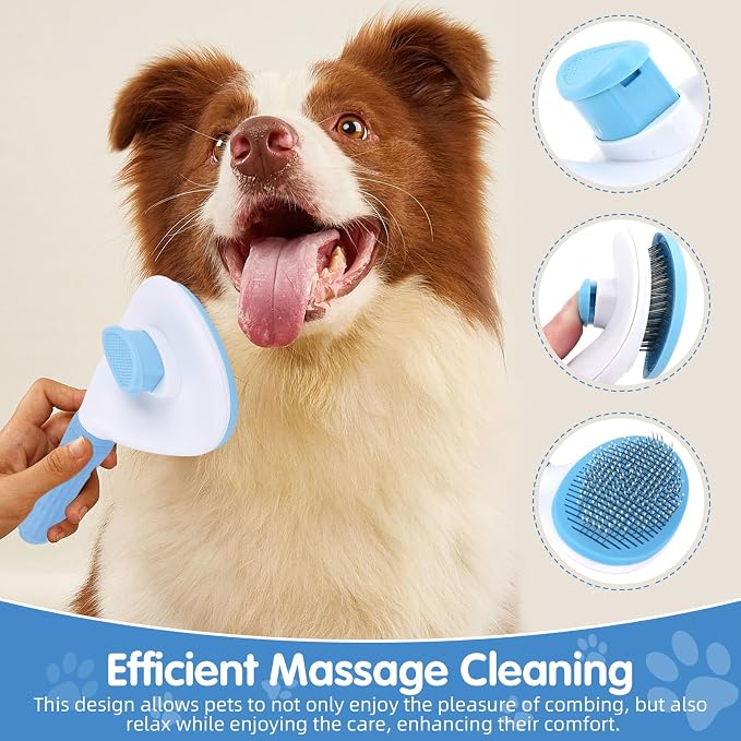 Aglads 3PCS Cat Rabbit Bunny Dog Grooming Kit, Self-Cleaning Slicker Cat & Dog Brush for Shedding, Fine-Needle Comb, Pet Nail Clipper & File for Long/Short-Haired Pets, Easy to Remove Loose (3, blue)