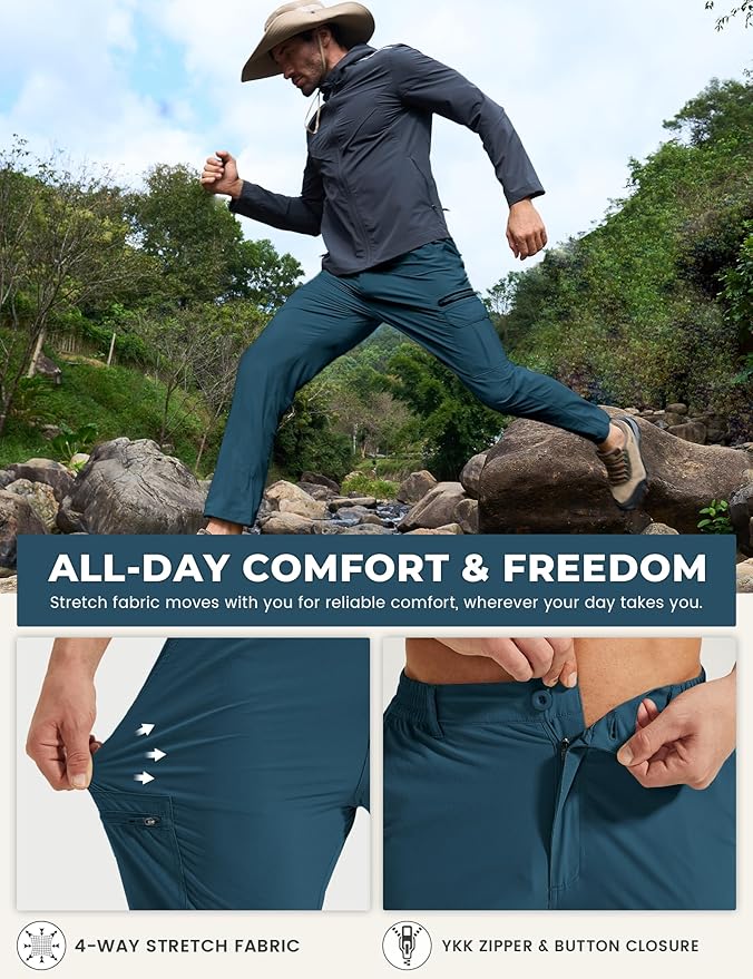 MOURCE Hiking Pants Men Lightweight Quick-Dry - Water Resistant Stretch Travel Pants with 7 Pockets for Outdoor Fishing