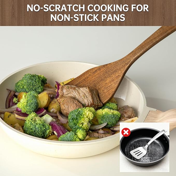 18 PCS Acacia Wooden Spoons for Cooking - Heat-Resistant, Comfort Grip,Easy to Clean, Non-stick Friendly - Kitchen Utensil Set with Holder, Spoon Rest & 6 Hooks, Ideal for Gifting