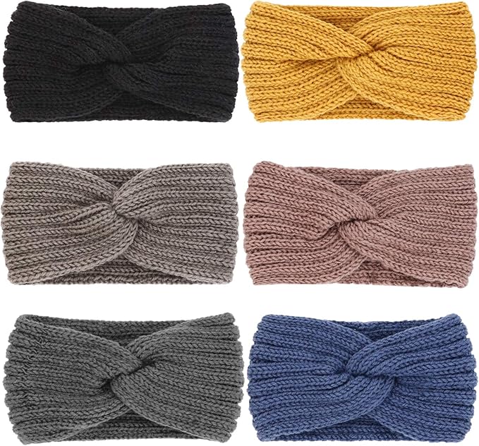 DRESHOW Winter Knit Chunky Headbands for Women Crochet Turban Knitted Ear Warmer Fashion Head Wrap 6 Pack