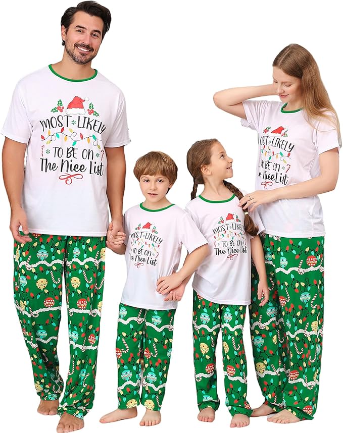 Christmas Pajamas for Family Matching Holiday PJ's Jammies Sets with Short Sleeve Tee and Pants Sleepwear Loungewear