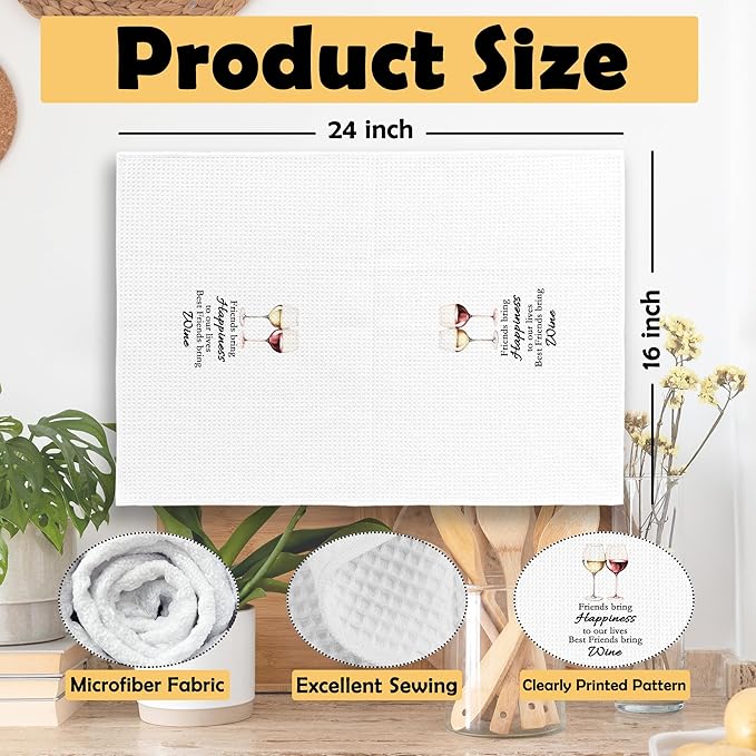 Wine Friend Gift Kitchen Towels Set of 2, Champagne Lover Wine Lovers for Women, Friendship Gifts for Bathroom Kitchen, Champagne Bar Decorative Tea Towels Dish Towels 16x24 Inch