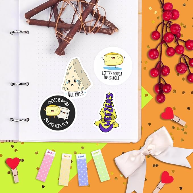 Funny Cheese Stickers for Water Bottle and Laptop - Cheese Party Supplies & Decorations, Waterproof Vinyl Decals, Food Stickers, Gifts for Women & Men