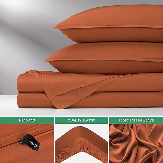 Queen Sheets by Pure Bamboo, Genuine 100% Organic Viscose Derived from Bamboo Bed Sheet Set, Luxuriously Soft & Cooling, Double Stitching, Lifetime Quality Promise (Queen, Terracotta)
