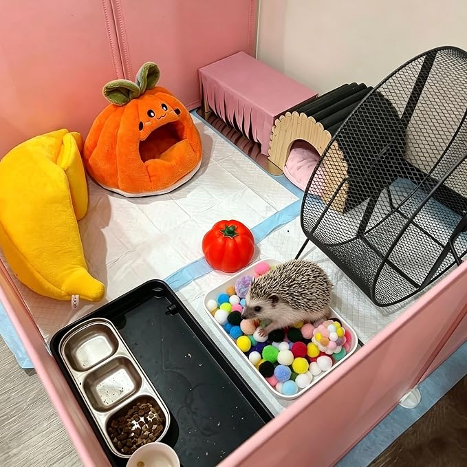 Hedgehog Cage Dig Box Enrichment Hedgehog Accessories Laundry Bag Dig Tray Toys with Multicolor Plush Balls and Bell Balls, Suitable for Hedgehogs, Hamsters, Ferrets and Other Small Animals