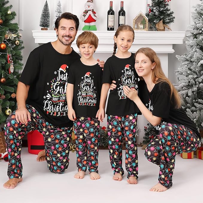 Christmas Pajamas for Family Matching Holiday PJ's Jammies Sets with Short Sleeve Tee and Pants Sleepwear Loungewear