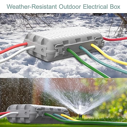 Outdoor Waterproof Electrical Box, Large Extension Cord Cover (9.05x6.61x2.67inch) Plug Protector Cable Connection Safety Box IP54 Water-Resistant for Power Strip, Holiday Light and Decorations, Grey