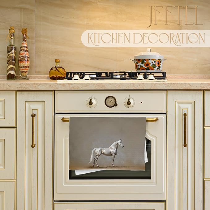 Horse Kitchen Towels, Horse Lover Gifts Decorative Dish Tea Towels for Kitchen, Neutral White Horses Hand Towel for Bathroom Decor, 16x24 Inch