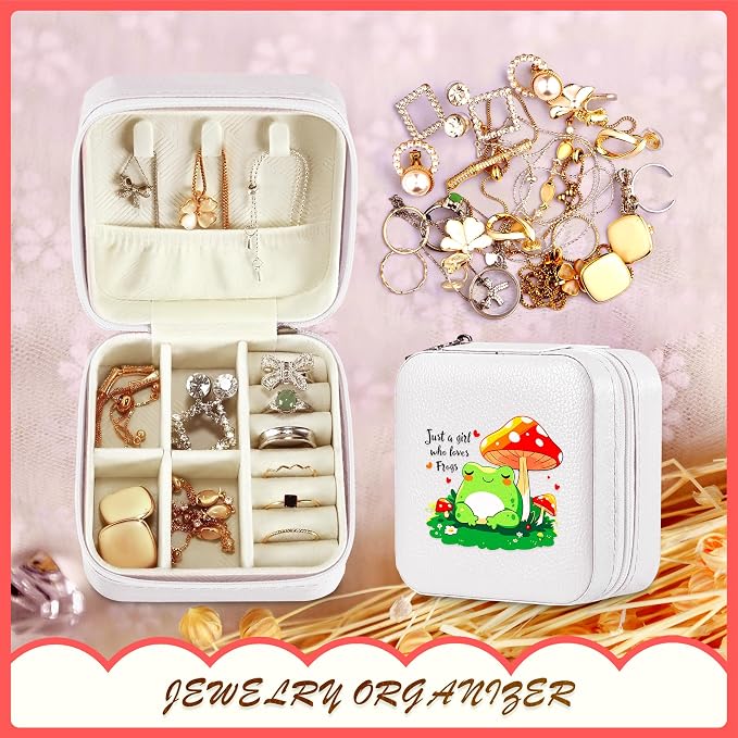 Frog Jewelry Box, Gifts For Kids Teens Girls, Frog Lovers Stuff Items Accessories Things Merchandise Decor Merch, Travel Ring Earrings Necklace Organizer Holder!