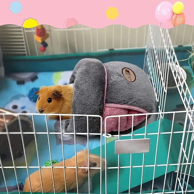 YUEPET Guinea Pig Bed, Warm Fleece Slipper-Shaped Cuddle Cave, Grey | Cozy Guinea Pig House, Portable Guinea Pig Hideout, Soft Coral Fleece, Washable Cushion, Folds Flat, Slipper Shape
