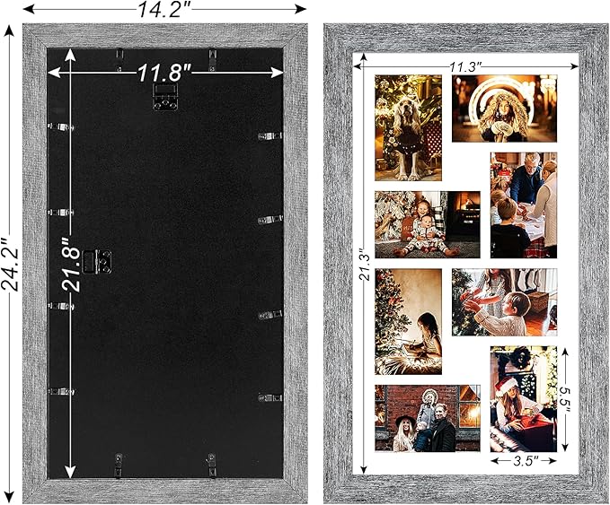 11.8x21.8 Picture Frame Display 8 opening 4X6 Picture Frame Collage,Multi Photo Frame with Mat,Plexiglass,Wall or Tabletop Decor,Grey Wood Grain