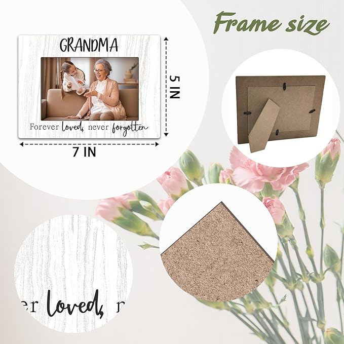 Grandma picture Frame,White Wood Sentiments “Forever Love Never Forgotten” Picture Frame, Thoughtful Photo Gift for Grandma, Elegant Tabletop and Desk Display