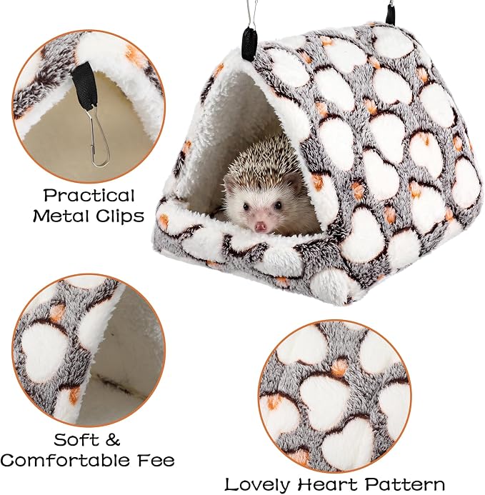4 Pieces Ferret Hammock Set Ferret Cage Accessories Cozy Hanging Bed Tunnel Hideout Coffee Hearts Soft Coral Fleece Arctic Fleece for Hamster Guinea Pig Rat Squirrel