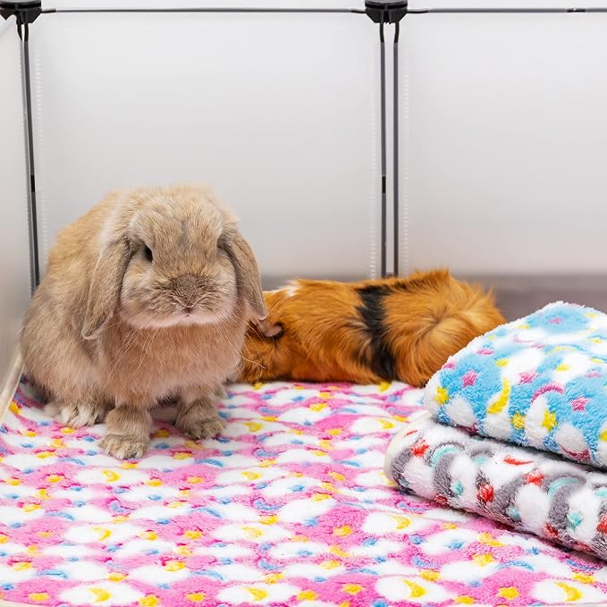 3PC Rabbit Bedding Mat Washable Soft Cage Liner Sleep Pad Fleece Blankets for Small Animals Guinea Pig Rat Ferret Chinchilla Hedgehog Hamster (S)