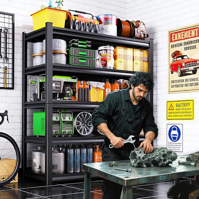 3000LBS Garage Shelving, Heavy Duty Garage Shelves, Adjustable Metal Shelving Unit, Easy Assembly Garage Storage Shelves, Storage Rack Shelf for Garage, Basement, 72" H x 39.3" W x 14" D