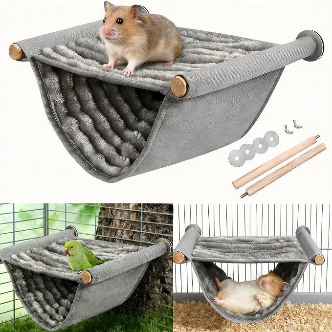 Warm Hamster Hammock House Mouse Rat Hanging Swing Bed Guinea Pig Cage Bedding Small Pet Animal Double Layer Cage Tent Hut Nest for Winter Mouse Rat Hamster Play Sleep