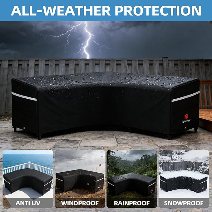 Rosefray Outdoor V-Shaped Sectional Cover-600D Patio Sectional Sofa Cover, Waterproof Furniture Covers for Deck, Lawn，Backyard 100”x100”Black