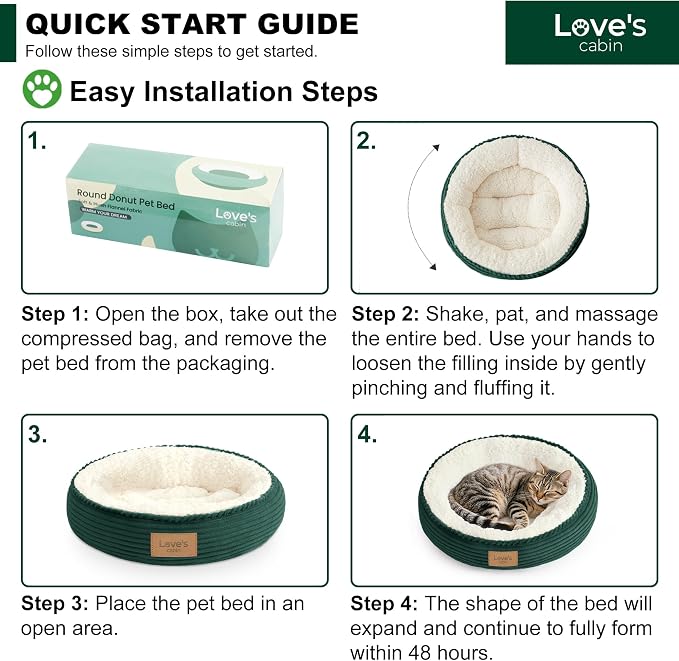 Love's cabin Round Donut Cat and Dog Cushion Bed, 20in Pet Bed for Cats or Small Dogs, Anti-Slip & Water-Resistant Bottom, Super Soft Durable Fabric Pet beds, Washable Luxury Bed Dark Green
