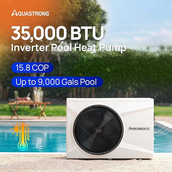 AQUASTRONG Inverter Swimming Pool Heat Pump,Pool Heater for Above Ground and Inground Pool Heating Smart WiFi Control and Cooling Pool Heater Pools Up to, 9000 Gallons