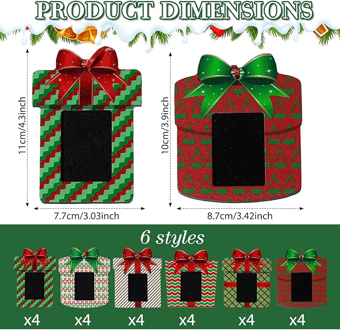 24 Pcs Christmas Wooden Picture Frames Ornaments Xmas Family Photos Small Picture Christmas Ornaments Hanging Christmas Tree Frame Mini Frames Box for Home Decor Holiday Present (Vibrant,24 Pcs)