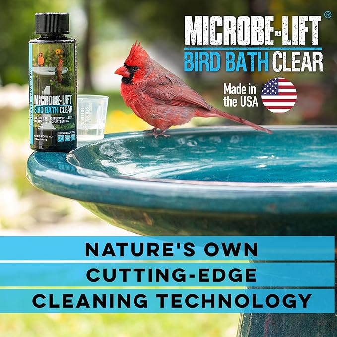Microbe-Lift Bird Bath Clear Two-in-One Water Cleaner – 4 Oz – Safe for Birds, Fish & Frogs – Cleans Outdoor Birdbaths & Fountains – Natural Formula, Prevents Stains & Cloudiness