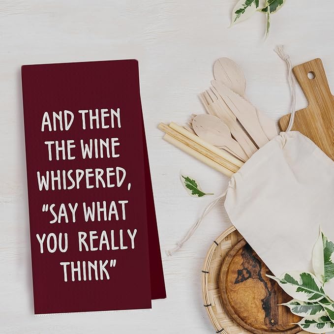 Gqtt Wine Lovers Dish Towel - Funny Decorative Waffle Weave Kitchen Towel, Wine Lover Gift for Women, 1624 Inches (Red)