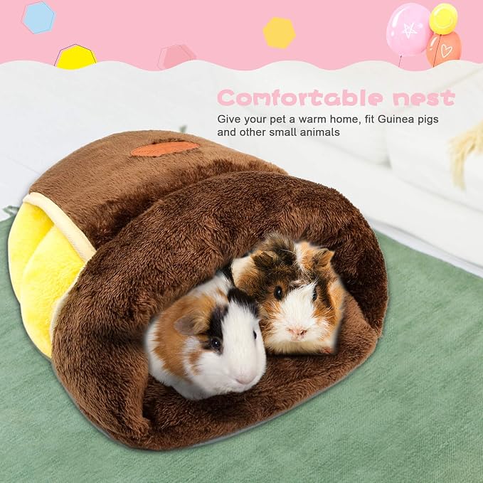 YUEPET Guinea Pig Bed Cuddle Cave, Warm Fleece Hideout, Brown | Cozy Guinea Pig House, Portable Guinea Pig Hideout, Soft Coral Fleece, Washable Cushion, Folds Flat for Storage