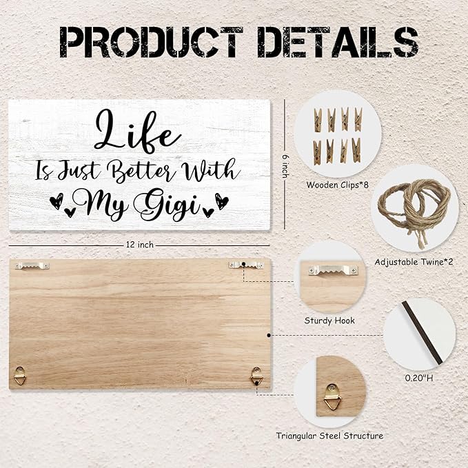 Gigi Gifts Picture Frame Photo Holder for Wall, Birthday Gifts for Nana Grandma, Thank You Grandmother Gift from Grandchildren Grandkids Hanging Photo Display