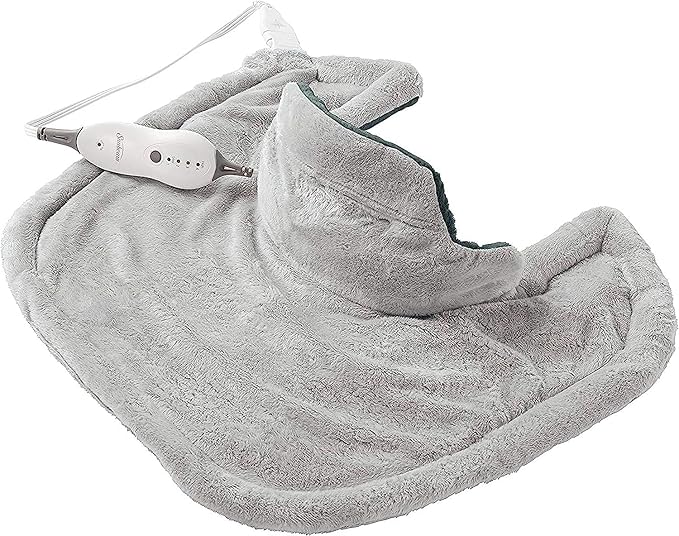 Sunbeam Contoured Heating Pad for Neck & Shoulder Pain Relief with Auto Shut Off Moist Heating Option 22 x 19 Grey