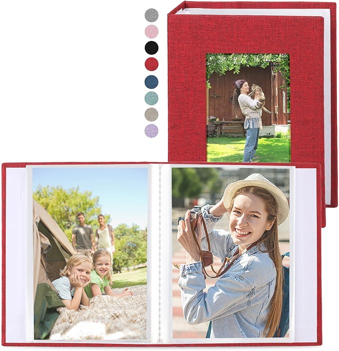 vivinin 2 Pack Photo Album 5x7, Linen Cover Photo Book, Small Photo Album Book for 36 Pockets Hold 72 Pictures, Picture Book for Photos Family Anniversaries Baby Vacations (Red)