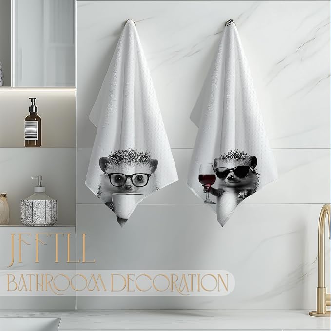 Funny Hedgehog Kitchen Towels Set of 2, Funny Kitchen Decor, Coffee Station Wine Bar Decor, Hedgehog Owner Gift Hand Towel, Dining Room Decorative Tea Towel Dish Towels 16x24 Inch