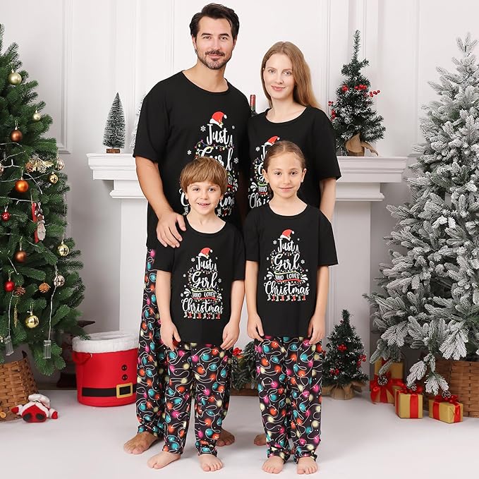 Christmas Pajamas for Family Matching Holiday PJ's Jammies Sets with Short Sleeve Tee and Pants Sleepwear Loungewear