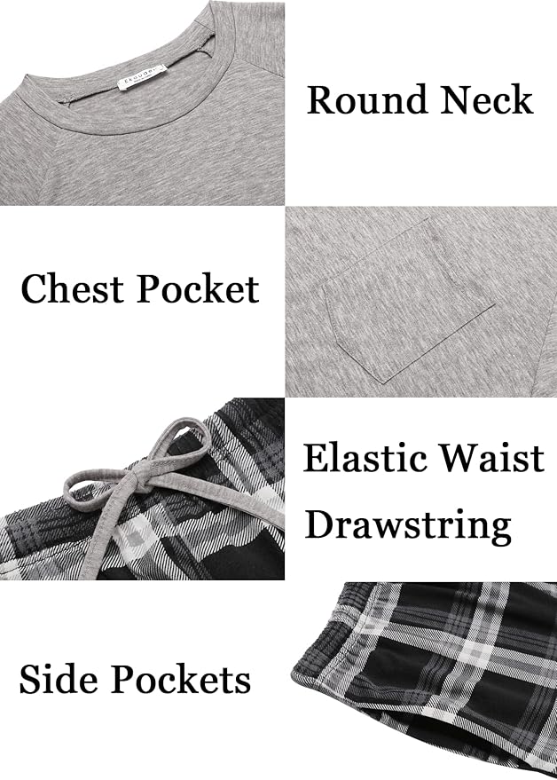 Ekouaer Family Matching Pajamas Christmas Sleepwear Long Sleeve Sleep Shirt with Plaid Pants Soft Loungewear Pjs Set S-XXL