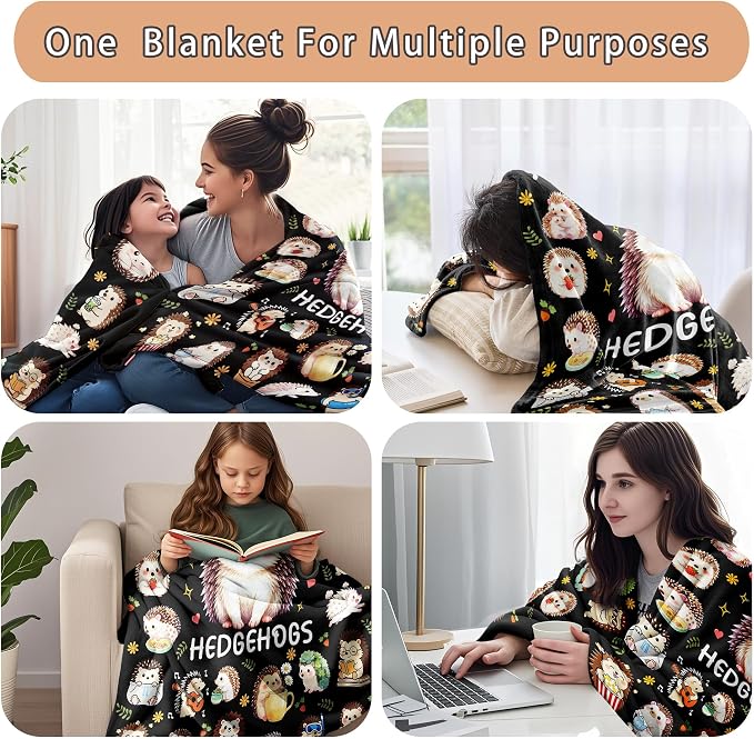 Hedgehog Blanket Gifts Soft Flannel Hedgehog Throw Blanket Room Decor Hedgehogs Accessories Merch Stuff for Girl Women 50"X40"