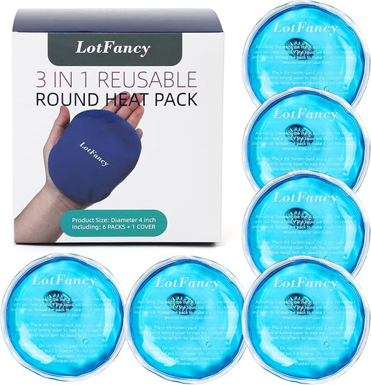 LotFancy Reusable Hand Warmer, 6 Click Activated Instant Heat Packs and 1 Wrap, Gel Heating Pad, Snap Hot Therapy Compress for Pain Relief, Outdoor & Small Portable Size