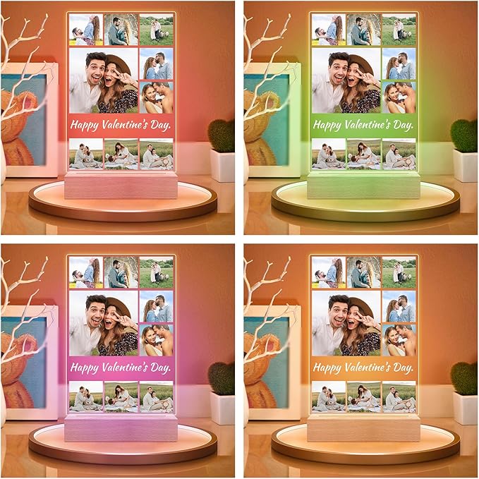Custom Picture Frame with Photo, Personalized Photo Frame with Night Light, Customizable Picture Frames, Personalized Anniversary Birthday Gifts for Women Men Girlfriend Boyfriend Couple