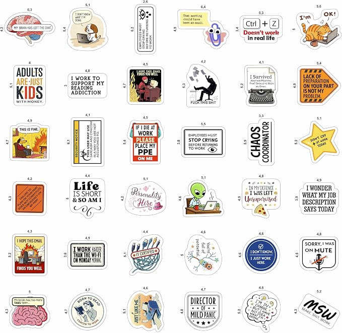 100Pcs Funny Work Stickers for Adults, for Water Bottle - Funny Coworker Gifts, Work Gifts - Coworker Stickers Bulk