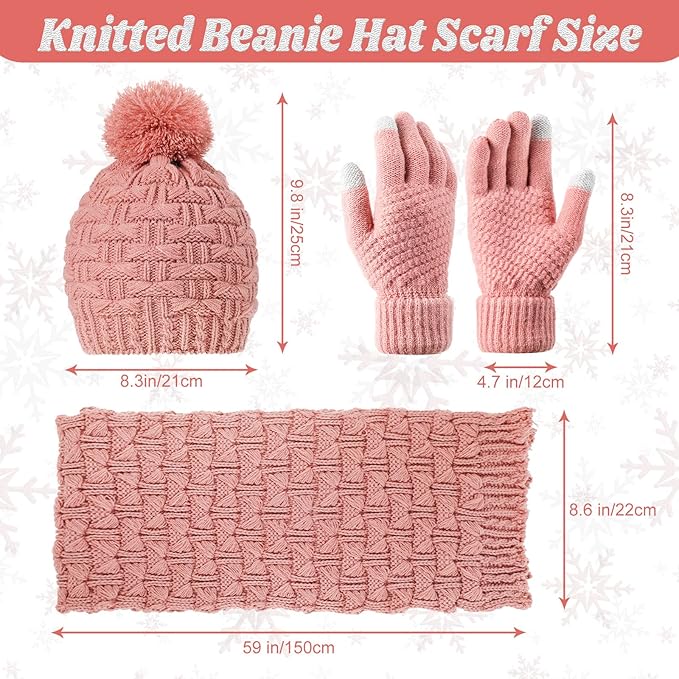 JenPen 4 Pcs Winter Hat Scarf and Gloves Set for Women Include Ear Cover Cold Weather Scarf Hat Knit Beanie Gloves