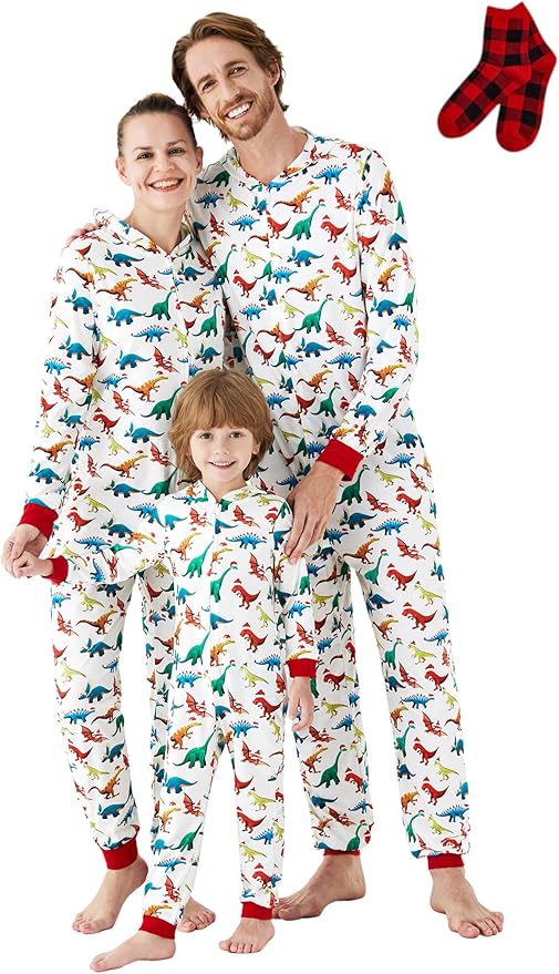 PATPAT Matching Family Christmas Onesie Pajamas – Holiday Hooded Jumpsuit Sleepwear PJs Couples Xmas Loungewear with Socks